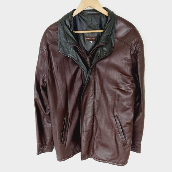 Johnson & Murphy Men's Leather Jacket Brown w/Forest Green Collar/Lining Size 42 - Picture 1 of 10